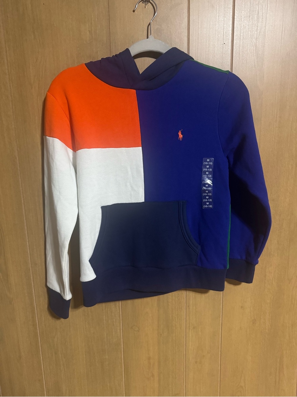 Polo Ralph Lauren Youth Size 10-12Colorblock Fleece Hoodie Blue Orange Green NWT
